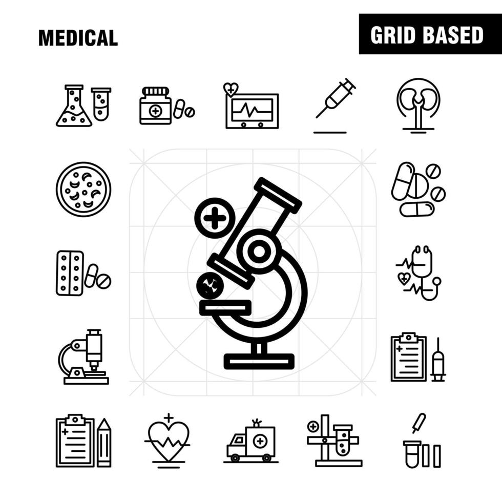 ensemble d'icônes de ligne médicale pour l'infographie le kit uxui mobile et la conception d'impression incluent le fichier document lettre tube à essai de santé collection de sciences médicales infographie moderne logo et pictogramme v vecteur