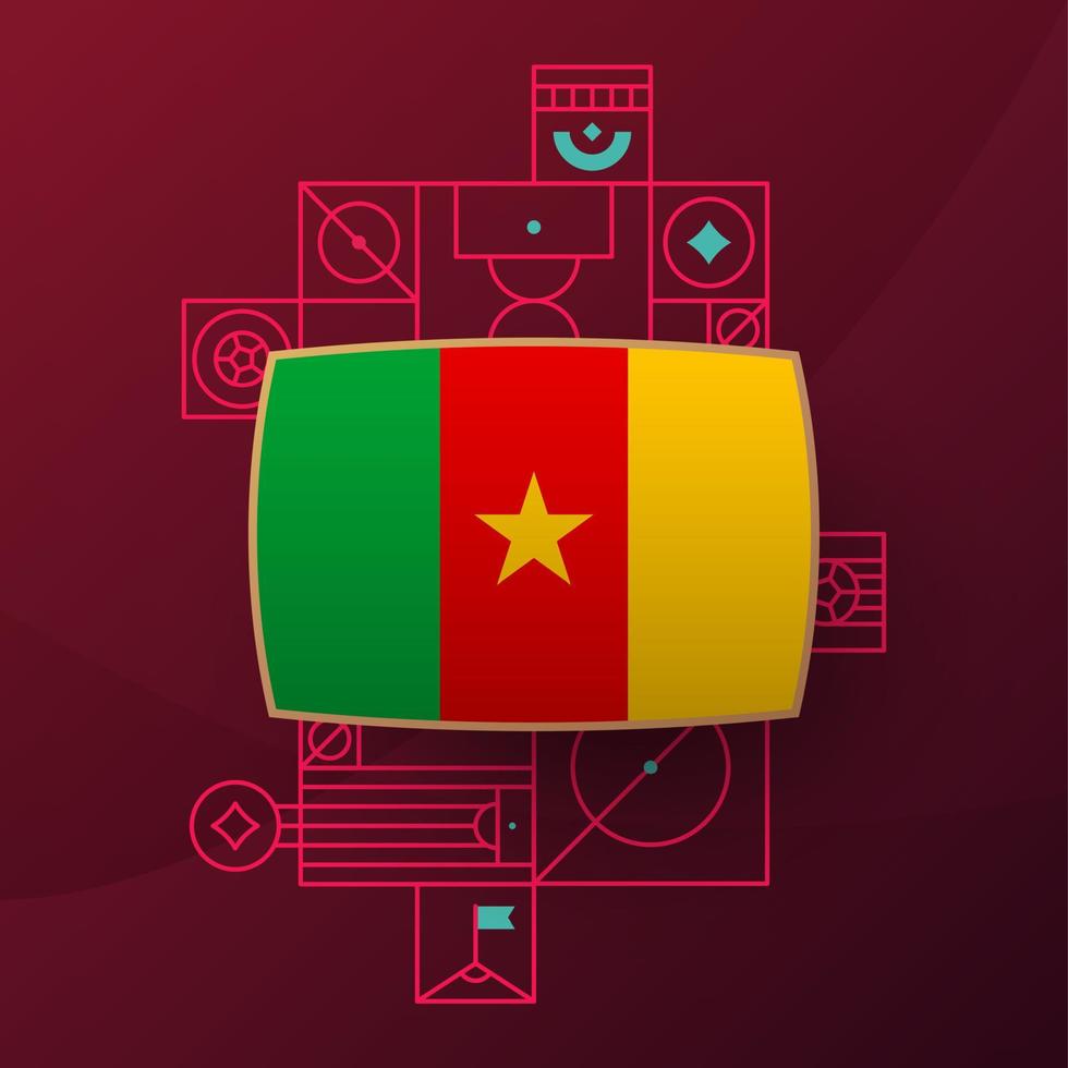 drapeau camerounais pour le tournoi de coupe de football 2022. drapeau de l'équipe nationale isolée avec des éléments géométriques pour l'illustration vectorielle de football ou de football 2022 vecteur