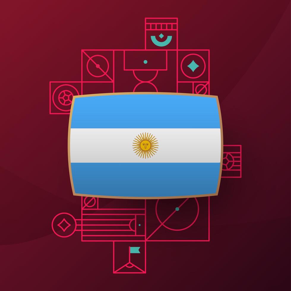 drapeau argentin pour le tournoi de coupe de football 2022. drapeau de l'équipe nationale isolée avec des éléments géométriques pour l'illustration vectorielle de football ou de football 2022 vecteur