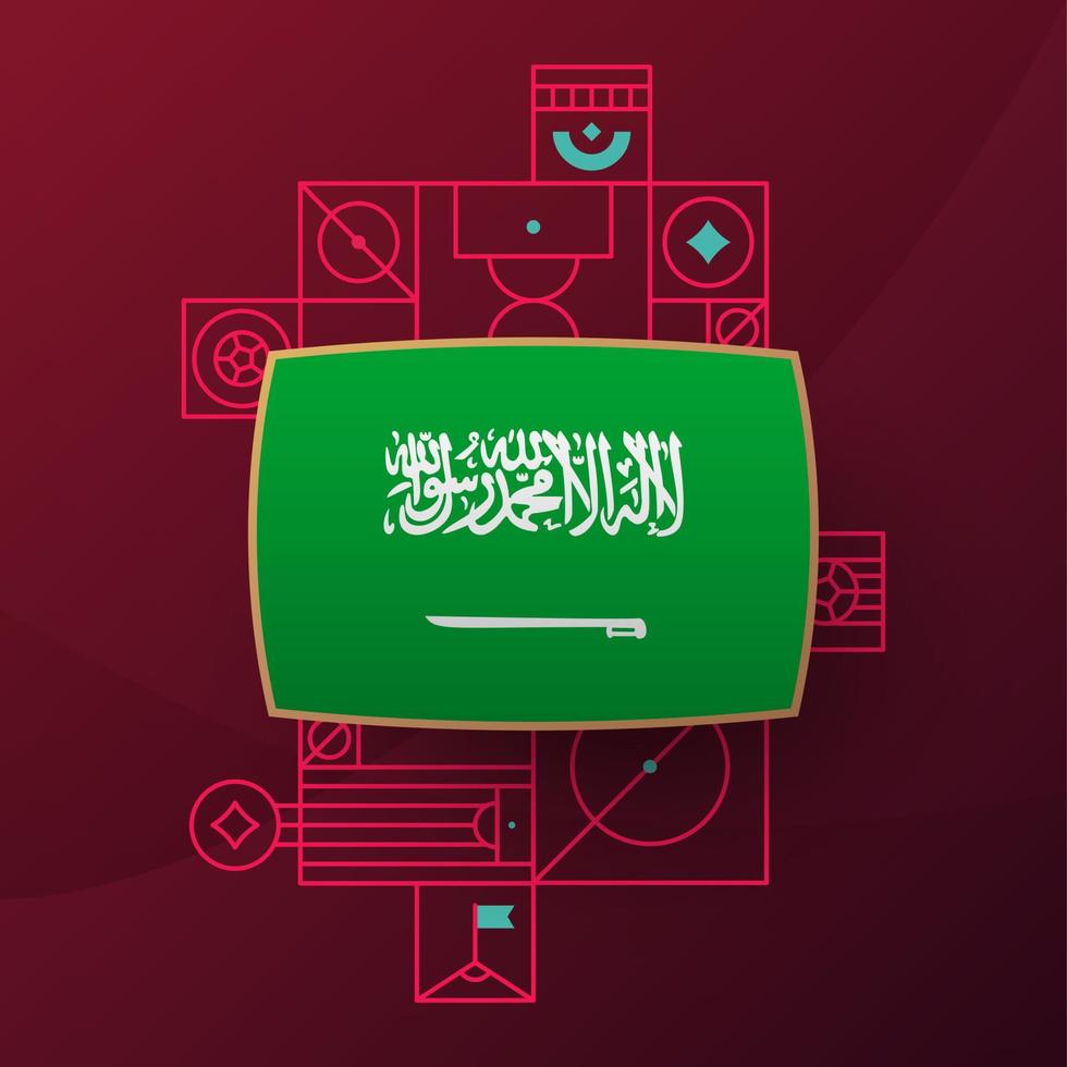 drapeau saoudien pour le tournoi de coupe de football 2022. drapeau de l'équipe nationale isolée avec des éléments géométriques pour l'illustration vectorielle de football ou de football 2022 vecteur