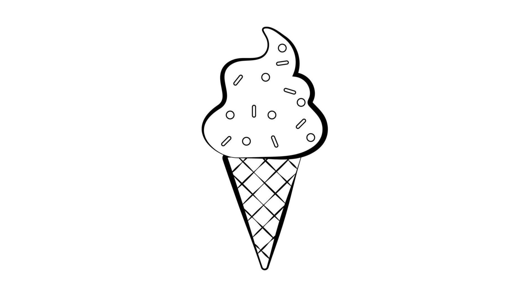 crème glacée d'une forme inhabituelle dans un verre à gaufres sur fond blanc, illustration vectorielle. dessert au lait. sur des boules de baies crémeuses, des pépites de sucre sucré. dessin dans le style d'un croquis au crayon vecteur