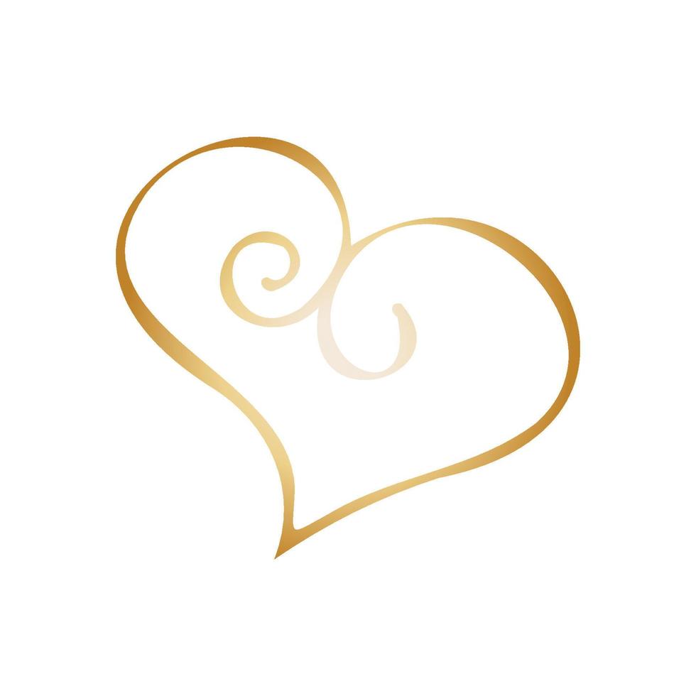 coeur simple doodle doré dessiné à la main. élément de design isolé pour la saint valentin, mariage, romance vecteur