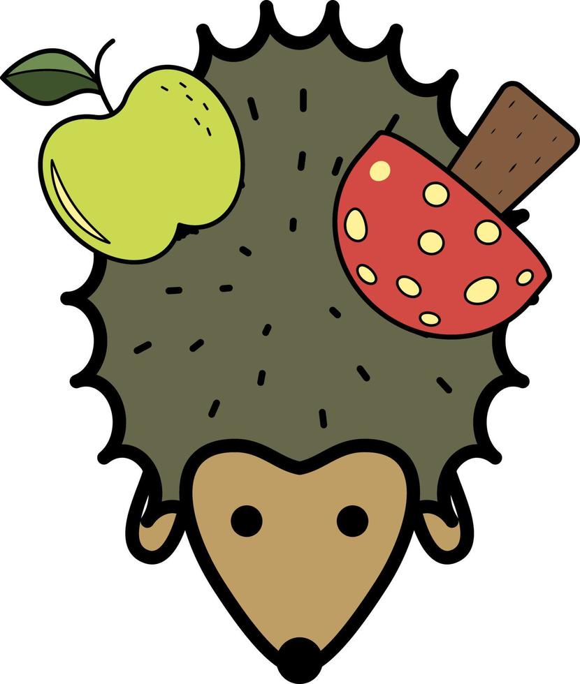 hérisson avec icône de couleur pomme et champignon vecteur