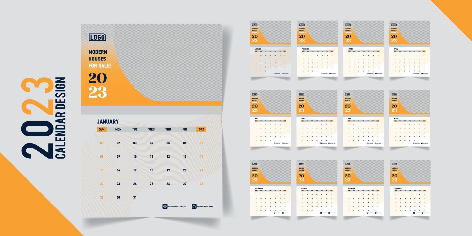 calendrier mensuel pour le modèle minimaliste de 2023 vecteur