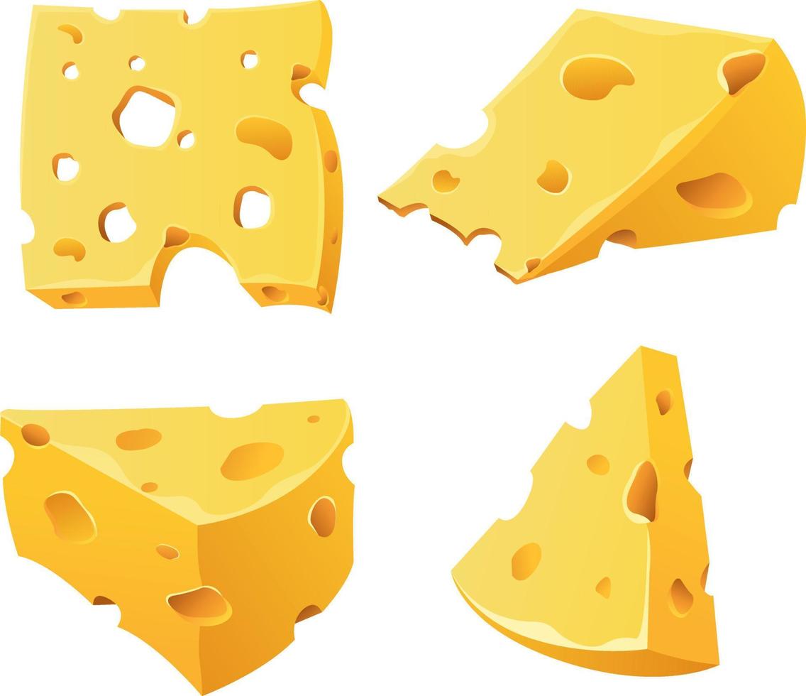 ensemble de pièces de fromage et de tranches isolées sur fond blanc. icône plate de fromage. tête de vecteur de fromage dans un style plat isolé sur fond blanc