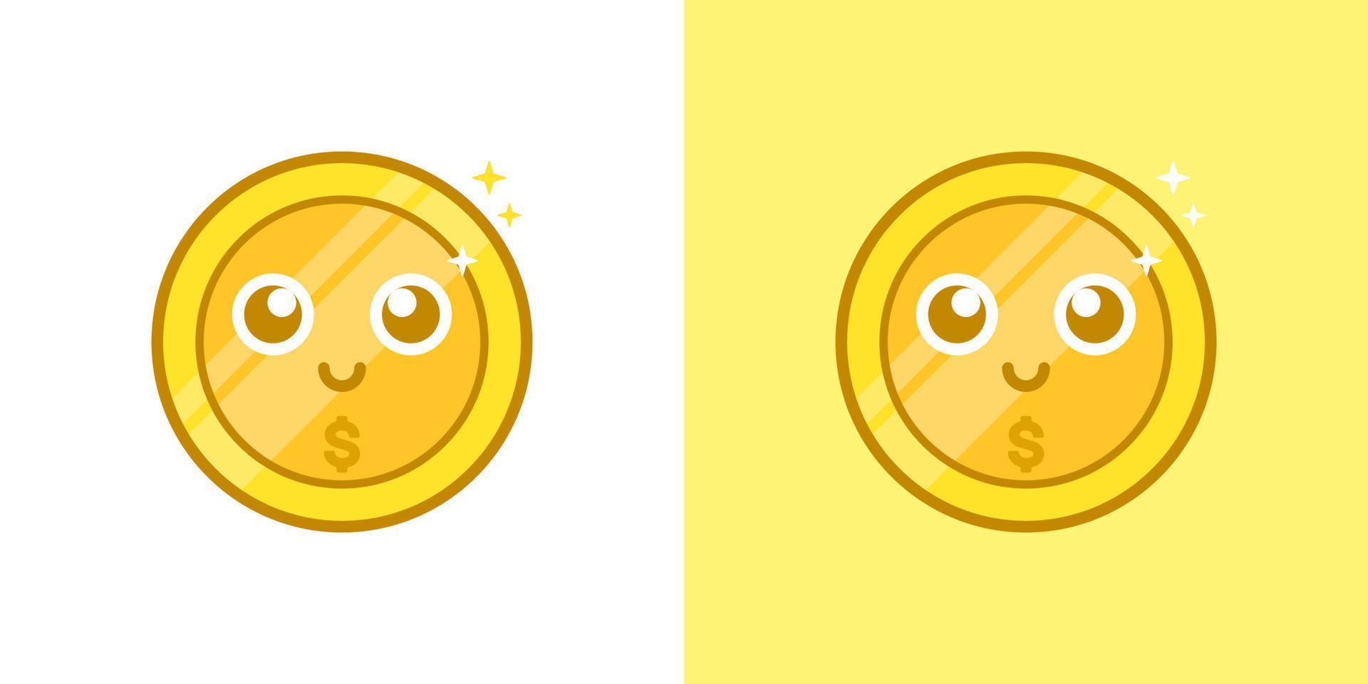 Pièce d'or argent kawaii cartoon vector icon concept. style d'illustration plat pour mascotte, autocollant, logo et icône.