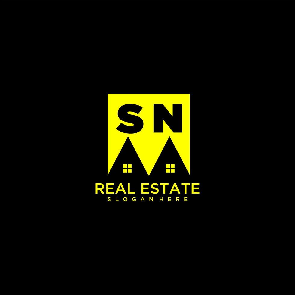 sn logo monogramme initial immobilier dans un style carré vecteur