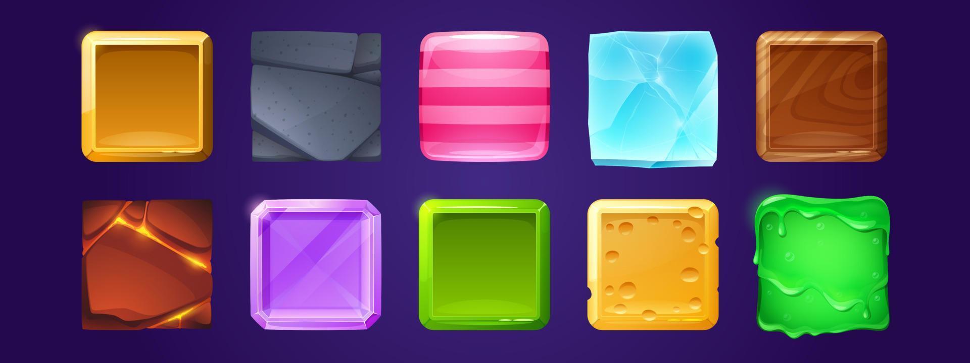 boutons carrés pour le jeu avec différentes textures vecteur