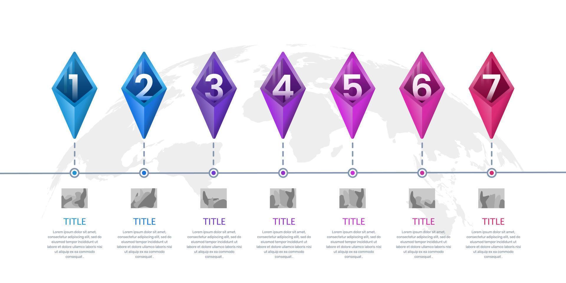 infographie diamant 7 processus métier. jalons de l'entreprise au cours des 7 dernières années. vecteur