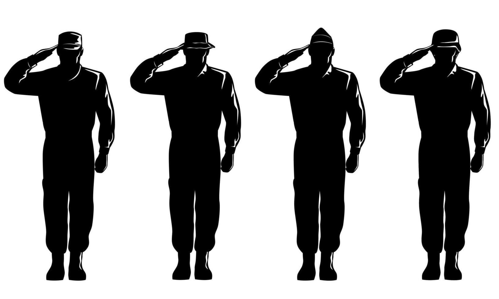 soldat américain soldat militaire personnel silhouette saluant silhouette corps complet isolé rétro vecteur