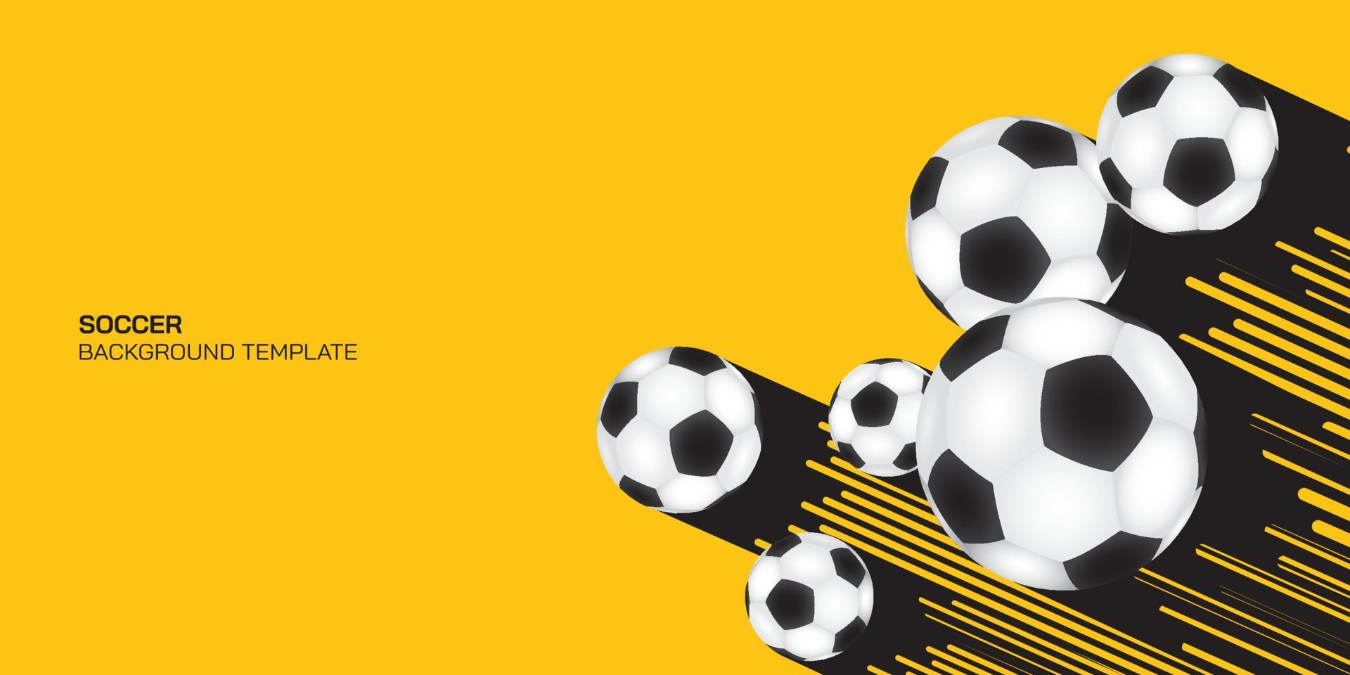ballons de football comme comètes sur fond jaune avec espace vide. tournoi de football, football, fond de concept d'affiche de sport. vecteur