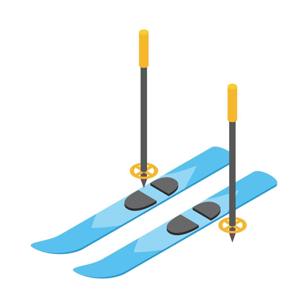 skis bleus et icône de bâtons de ski, style 3d isométrique vecteur