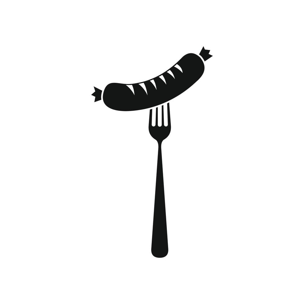 saucisse sur une icône plate de fourchette, style simple vecteur