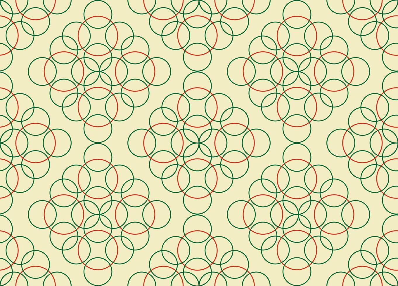 motif géométrique sans soudure. couleurs vertes et rouges avec cercles, anneaux. illustration vectorielle. vecteur