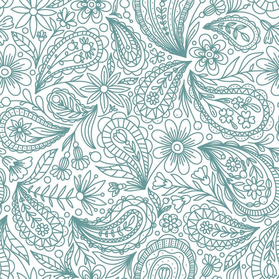 fond transparent vecteur blanc avec motif de contour paisley vert