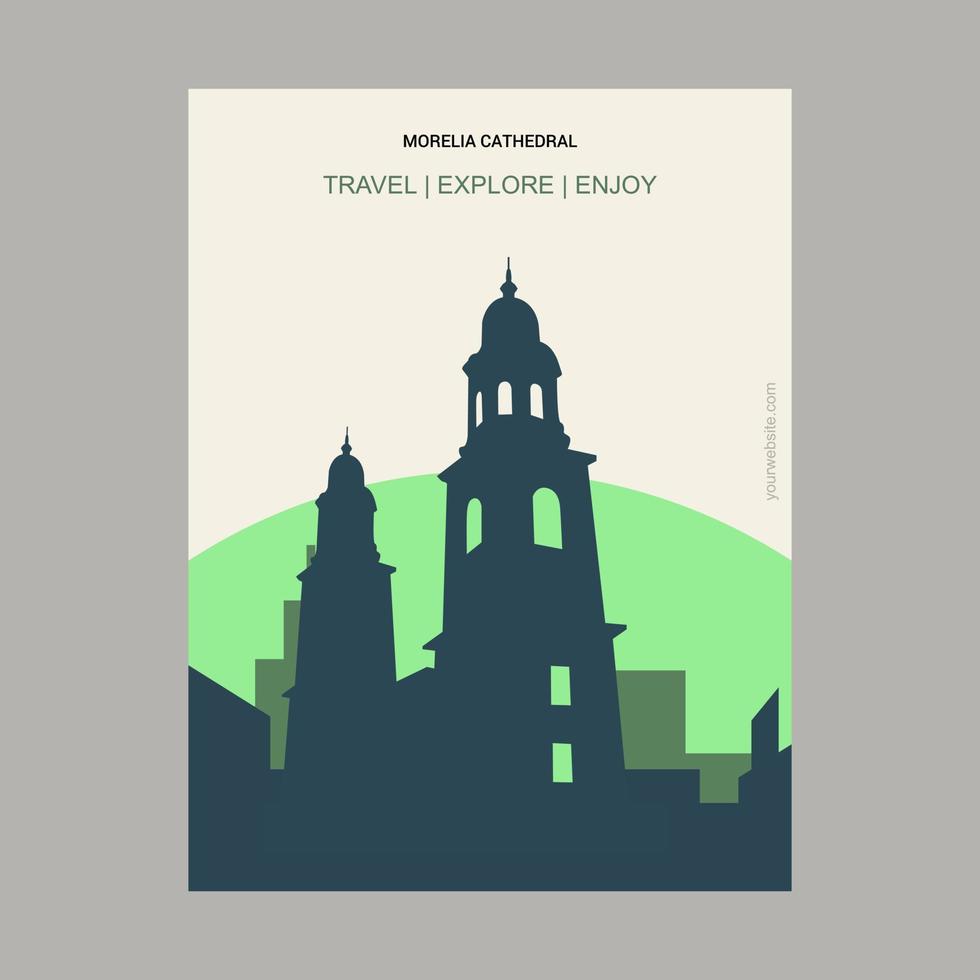 modèle d'affiche historique de style vintage de la cathédrale de morelia morelia mexique vecteur