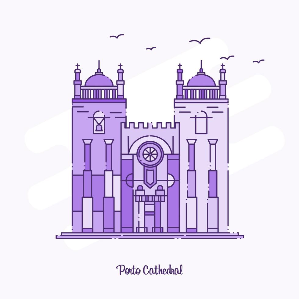 La cathédrale de Porto monument violet ligne pointillée skyline vector illustration