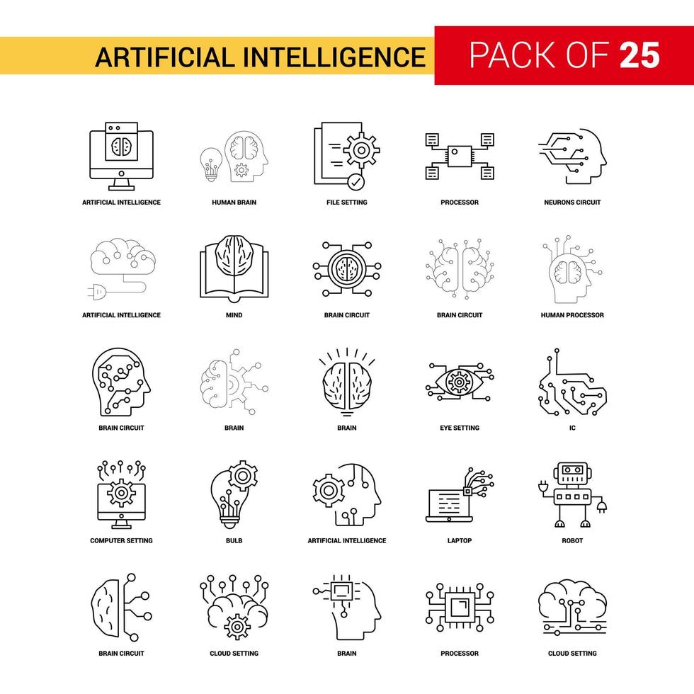 intelligence artificielle ligne noire icône 25 jeu d'icônes de contour d'entreprise vecteur