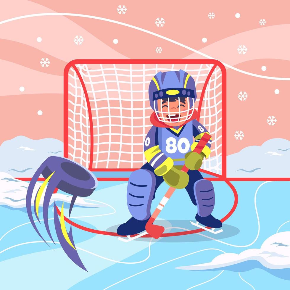 enfant jouant au hockey sur glace en hiver vecteur