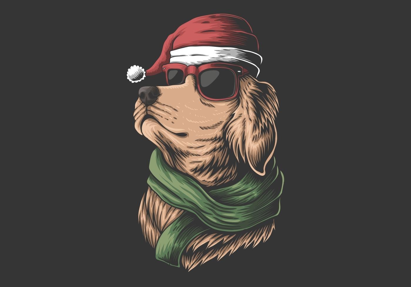 Golden retriever chien portant un bonnet de Noel vecteur