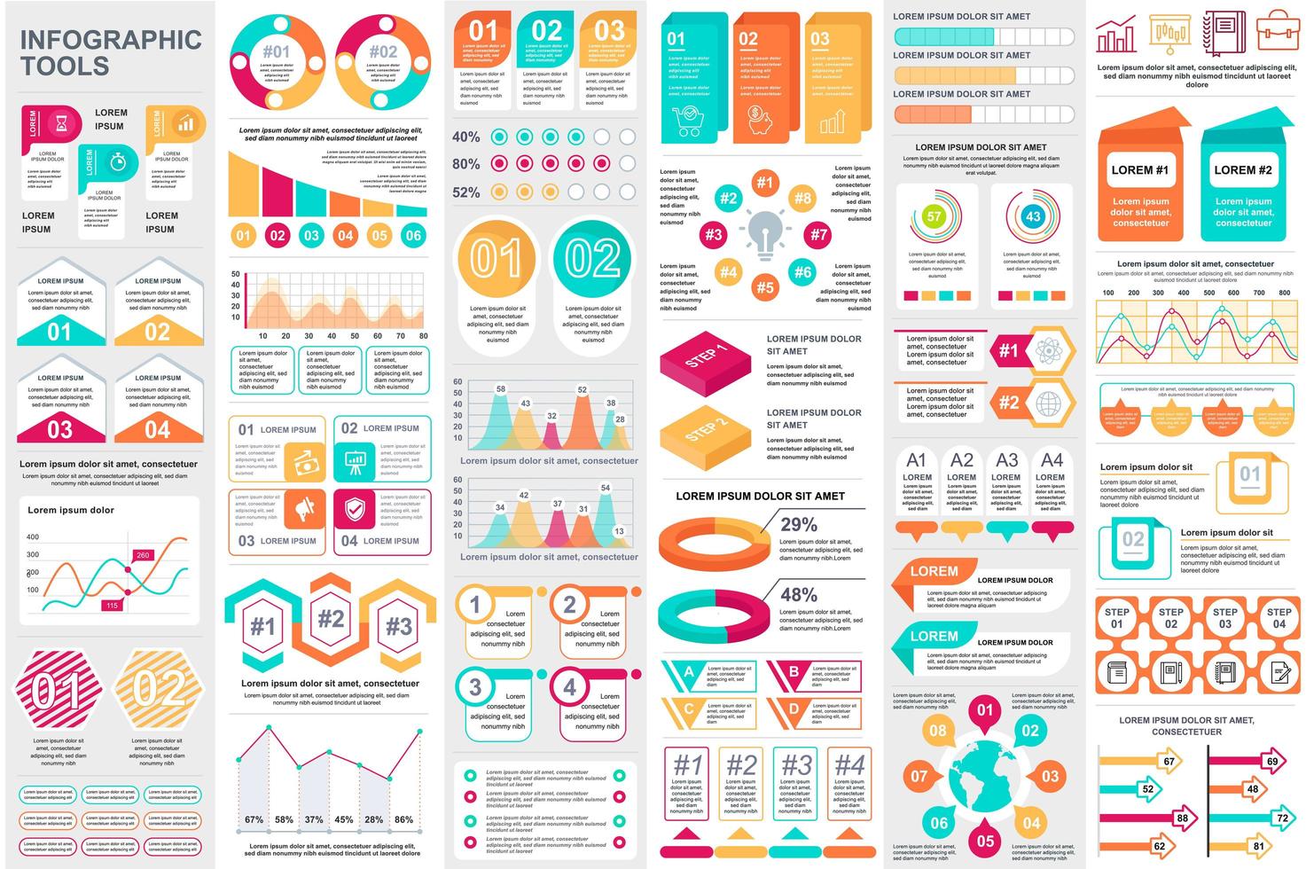 ensemble de visualisation de données d'éléments infographiques colorés vecteur