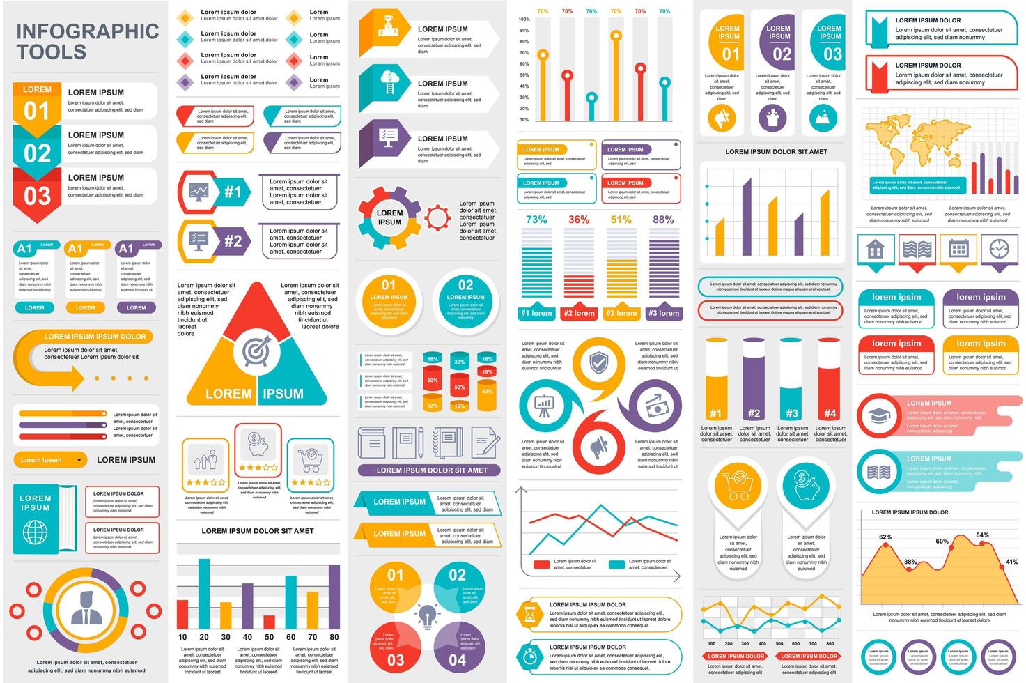 ensemble de visualisation de données d'éléments infographiques colorés vecteur