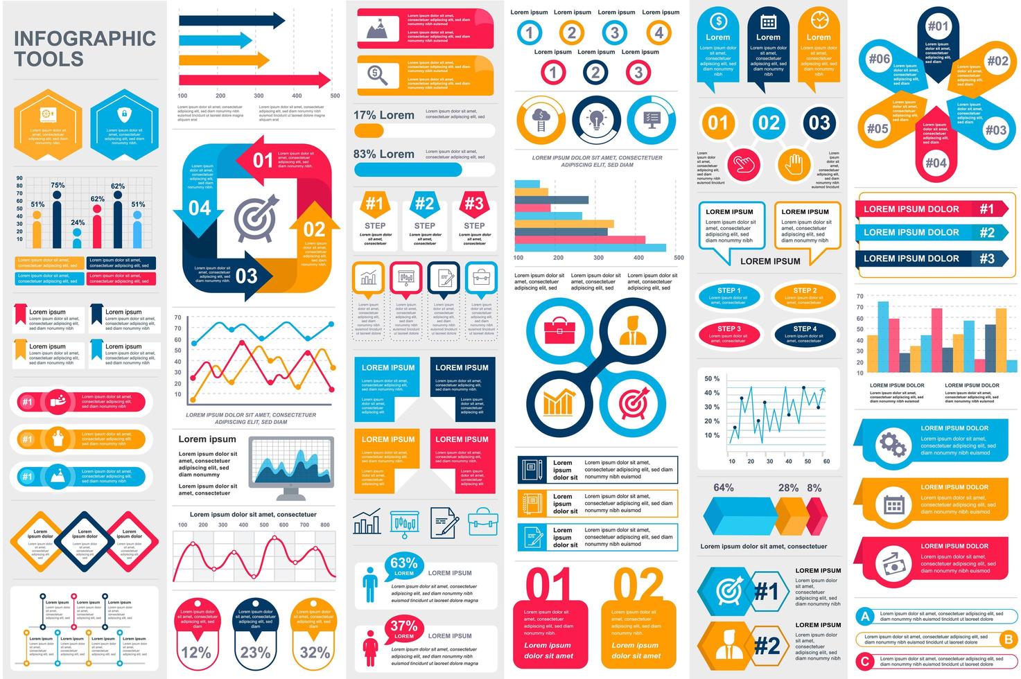 ensemble de visualisation de données d'éléments infographiques colorés vecteur