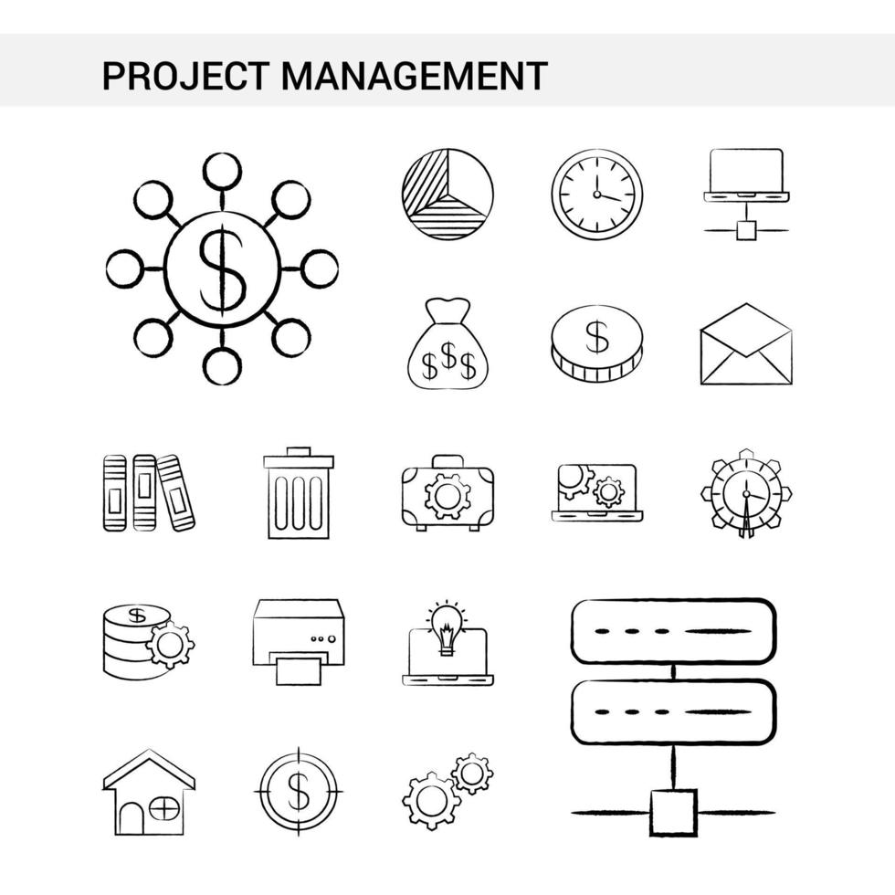 gestion de projet style de jeu d'icônes dessiné à la main isolé sur fond blanc vecteur
