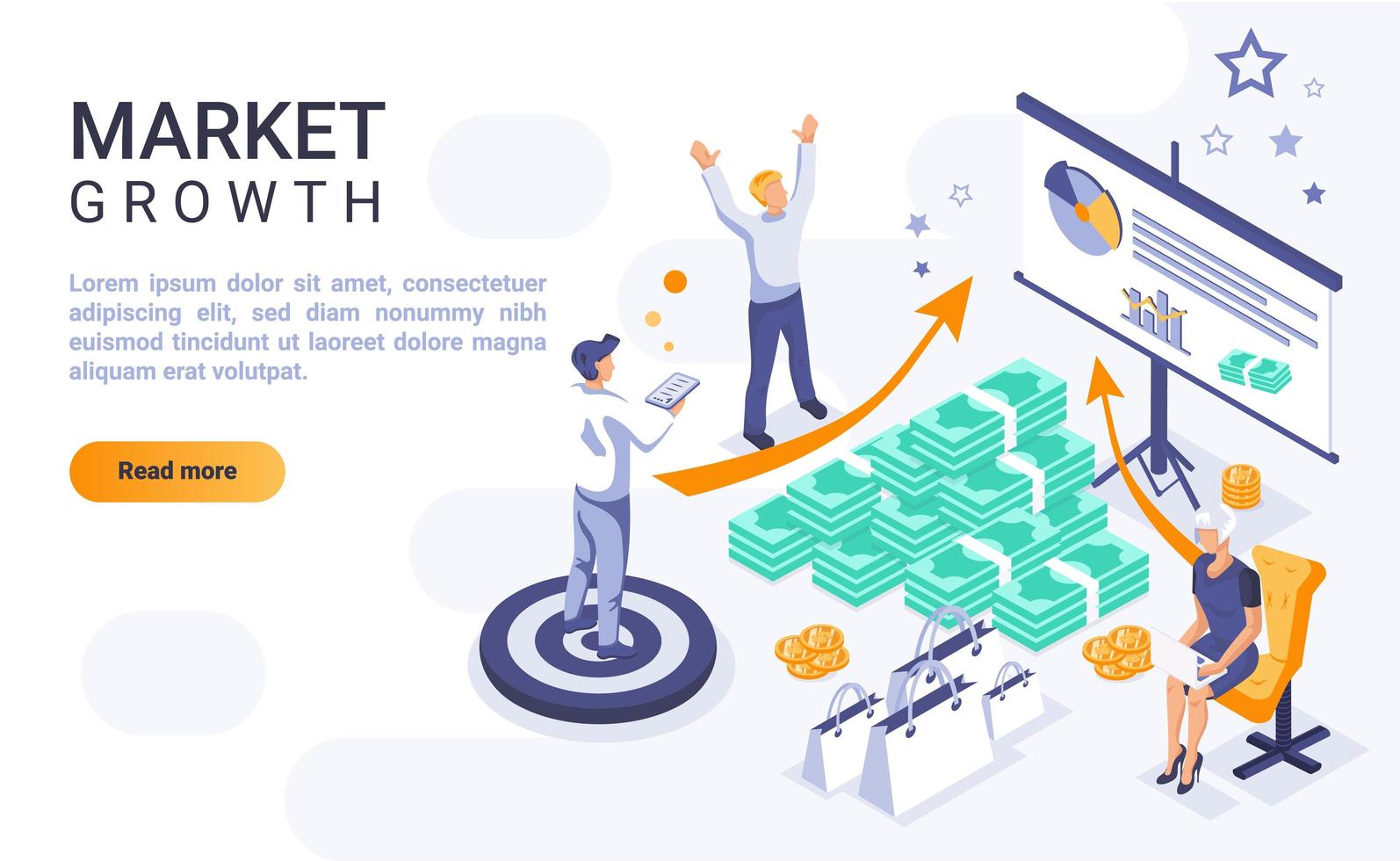 page de destination isométrique de croissance du marché vecteur