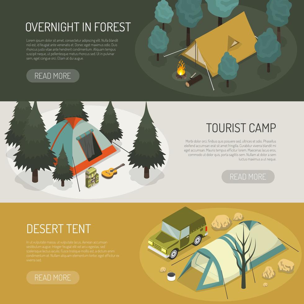 ensemble de bannière de modèle de tente de camping vecteur