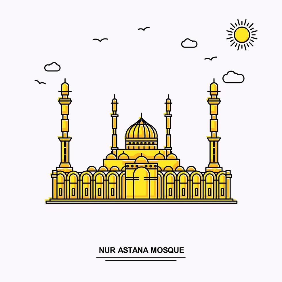 nur astana mosquée monument affiche modèle monde voyage jaune illustration fond dans le style de ligne avec beauté nature scène vecteur