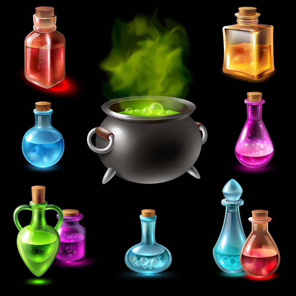 ensemble chaudron pot de potion vecteur