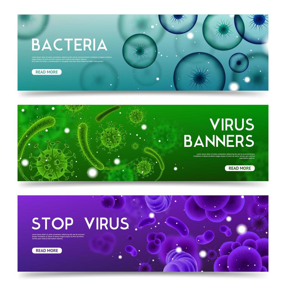 bannières horizontales de virus réalistes vecteur