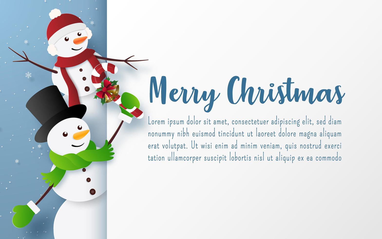 modèle de carte postale de Noël avec des bonhommes de neige vecteur