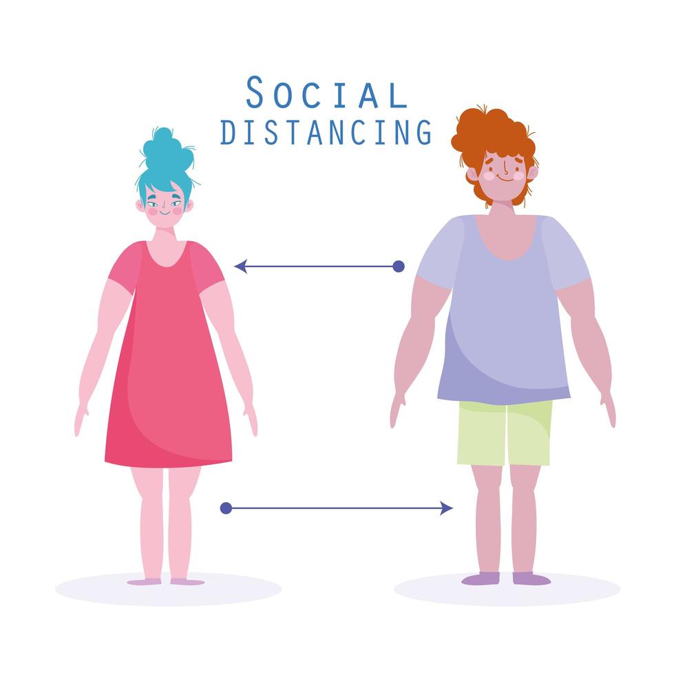 covid-19 femme et homme gardent la conception de la distance sociale vecteur