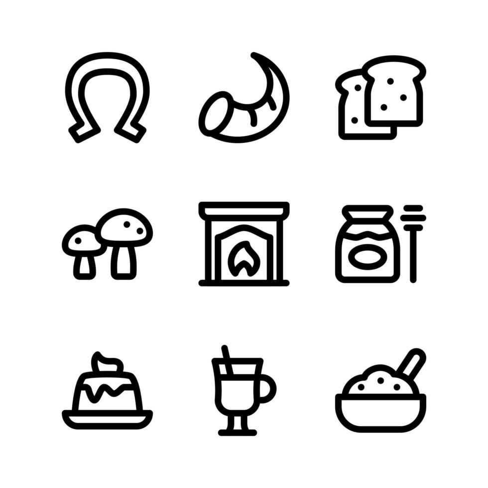 icônes de ligne de Thanksgiving, y compris fer à cheval, corne d'abondance et plus vecteur