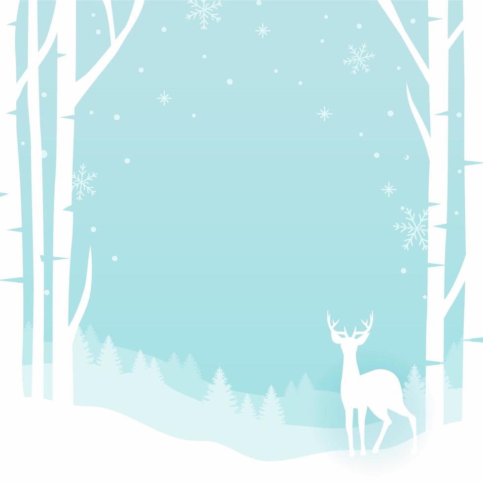 silhouette de forêt et de cerf en hiver vecteur
