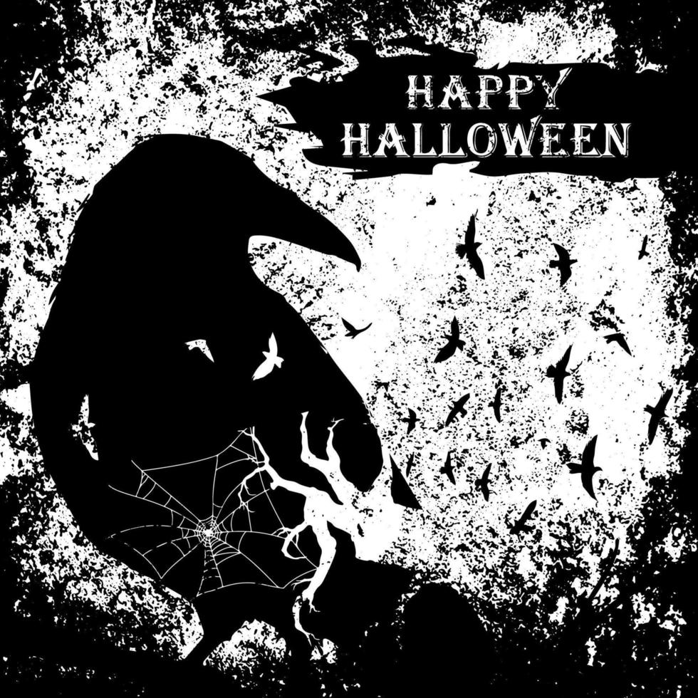 corbeau et branches d'arbres nus conception grunge halloween vecteur