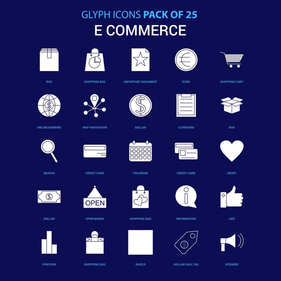 icône blanche de commerce électronique sur fond bleu pack d'icônes 25 vecteur