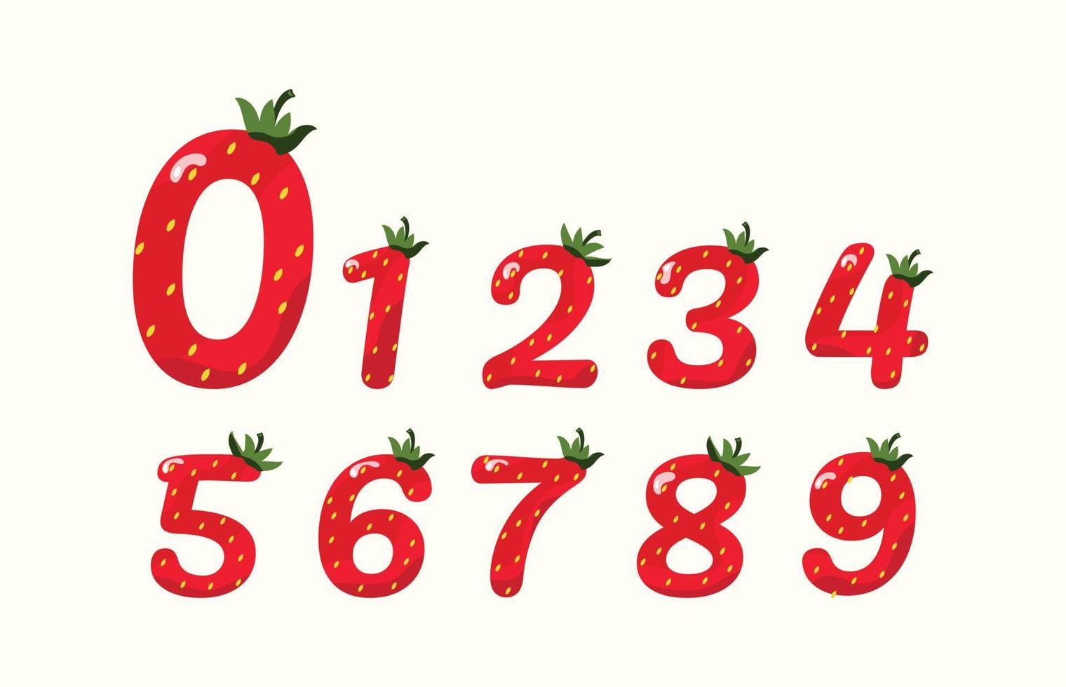 chiffre fraise. illustration vectorielle de nombres dans un motif de fraise. numéro de fraise pour les mathématiques et les vacances. vecteur