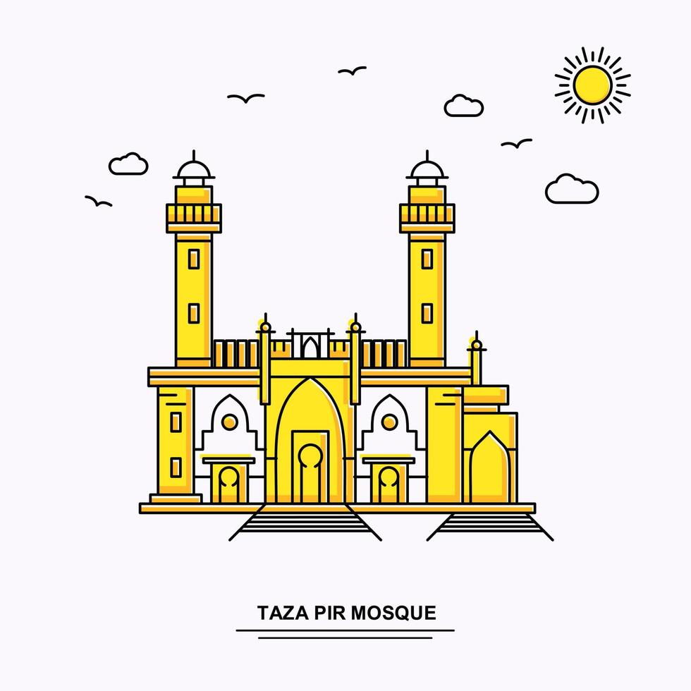 taza pir mosquée monument affiche modèle monde voyage jaune illustration fond dans le style de ligne avec beauté nature scène vecteur