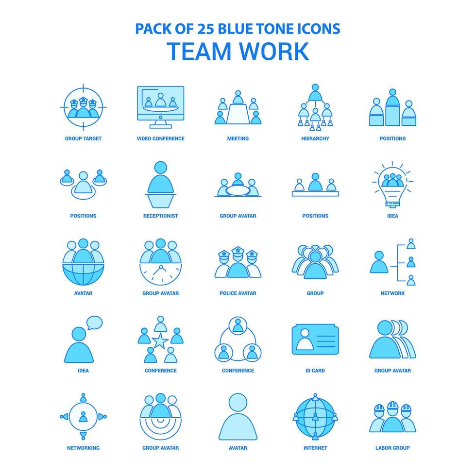 pack d'icônes de ton bleu de travail d'équipe 25 jeux d'icônes vecteur