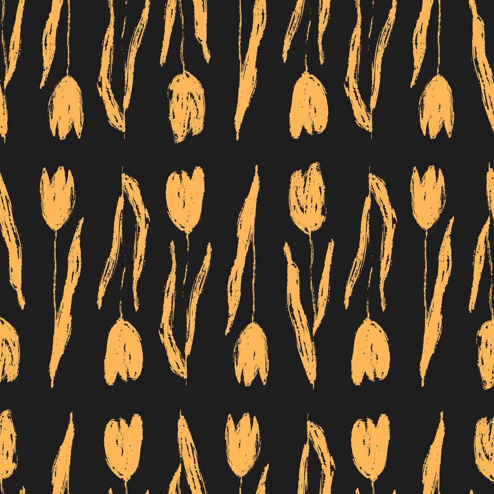 pinceau de fleurs de tulipe jaune texturé sur fond sombre. motif floral sans couture pour le fond de la couverture en tissu. graphique vectoriel