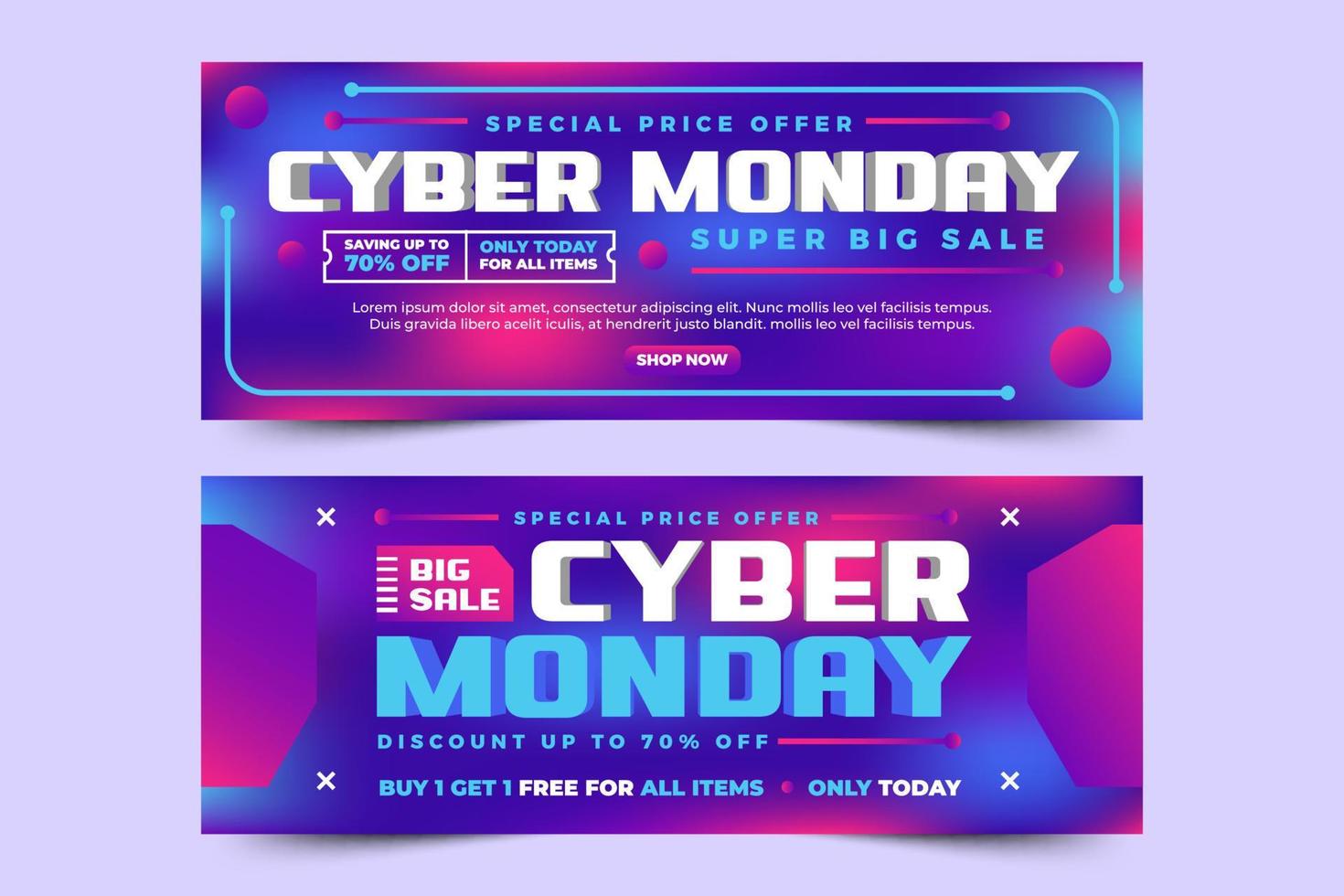 le modèle de conception de bannière de couverture facebook cyber monday est facile à personnaliser vecteur