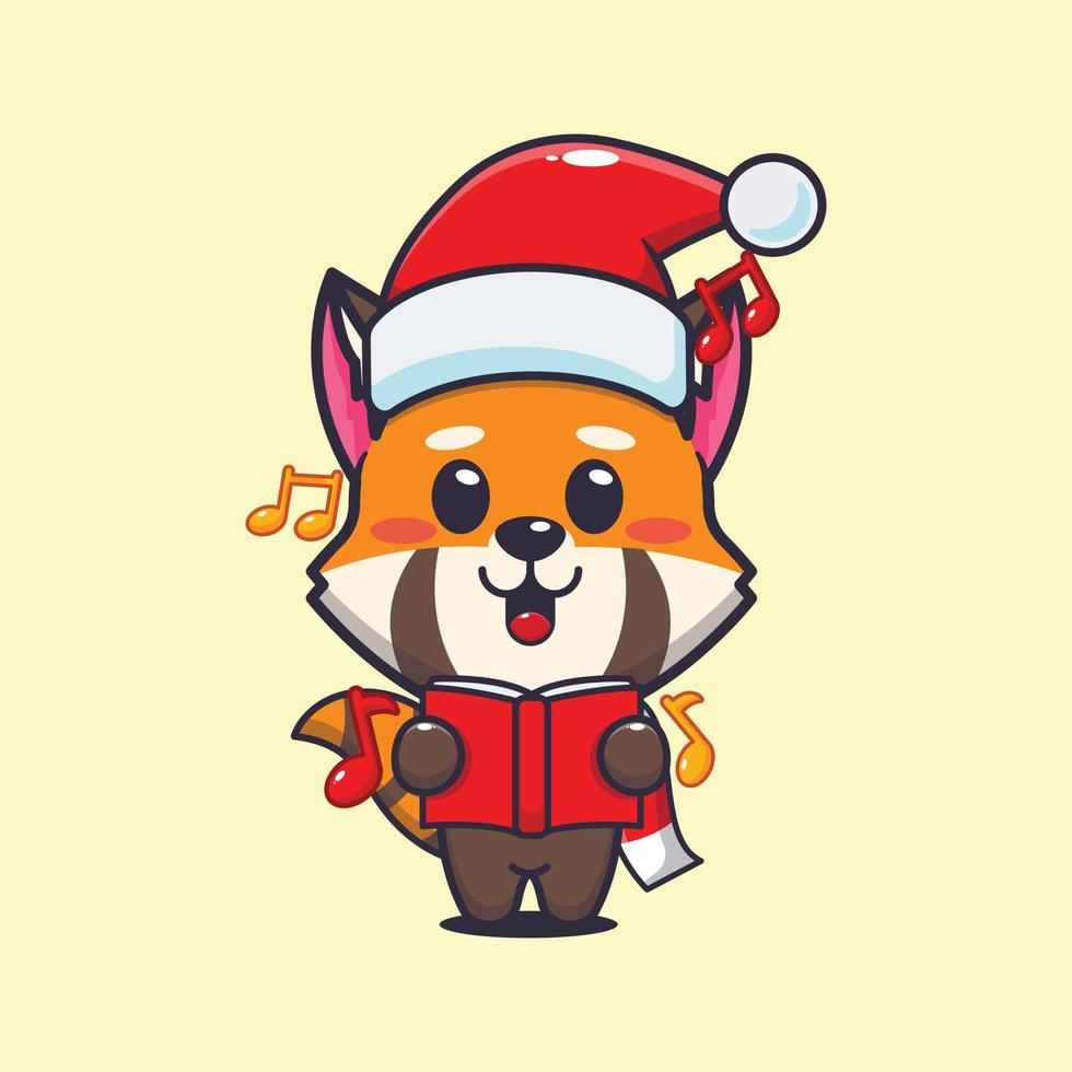 joli panda rouge chante une chanson de noël. illustration de dessin animé de noël mignon. vecteur