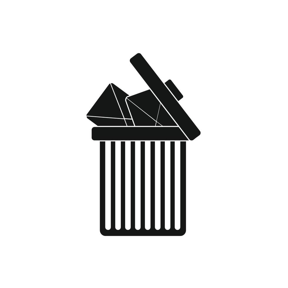 icône de poubelle avec icône d'enveloppes, style simple vecteur