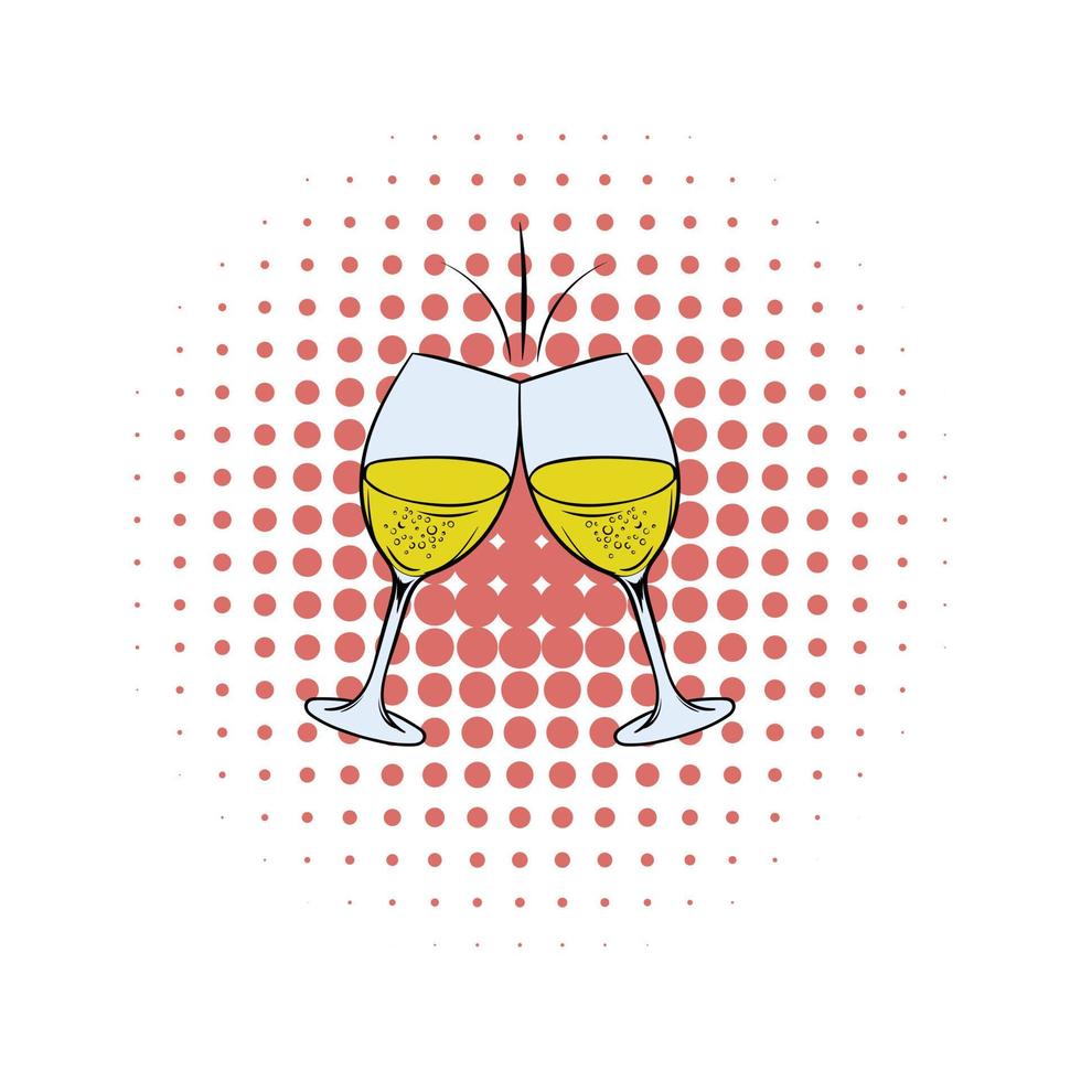 verres d'icône de bande dessinée de vin blanc vecteur