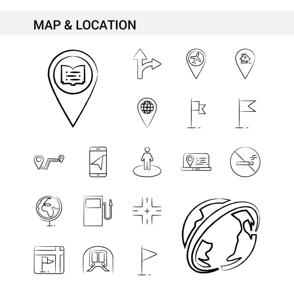 carte et emplacement style de jeu d'icônes dessiné à la main isolé sur fond blanc vecteur