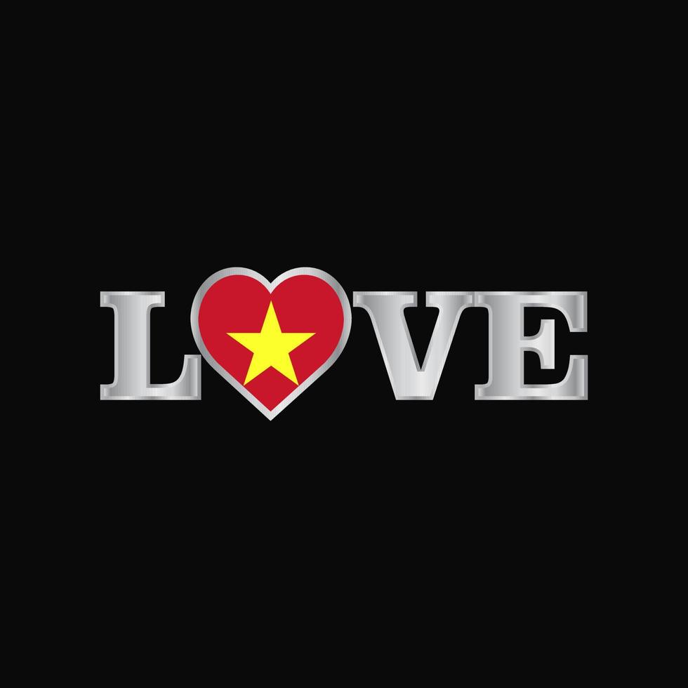 typographie d'amour avec le vecteur de conception du drapeau du vietnam