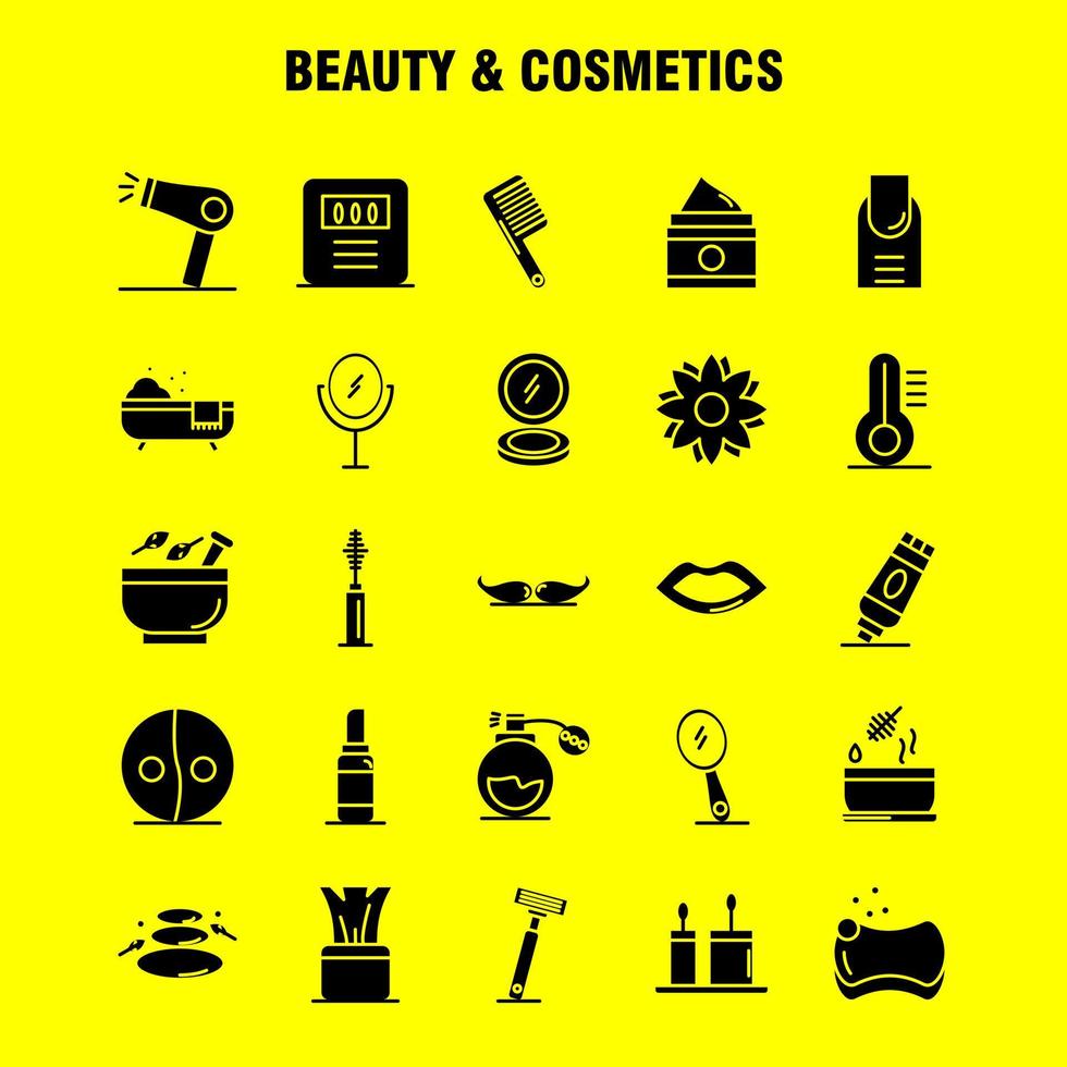 ensemble d'icônes de glyphe solide de beauté et de cosmétiques pour l'infographie le kit uxui mobile et la conception d'impression incluent le rouge à lèvres cosmétique de beauté mortier cosmétique vecteur de jeu d'icônes de fleur de navire naturel